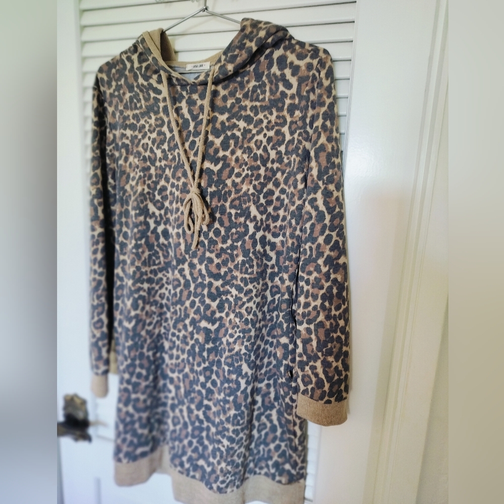 First Love Animal Print Hooded Sweatshirt Dress Size Medium